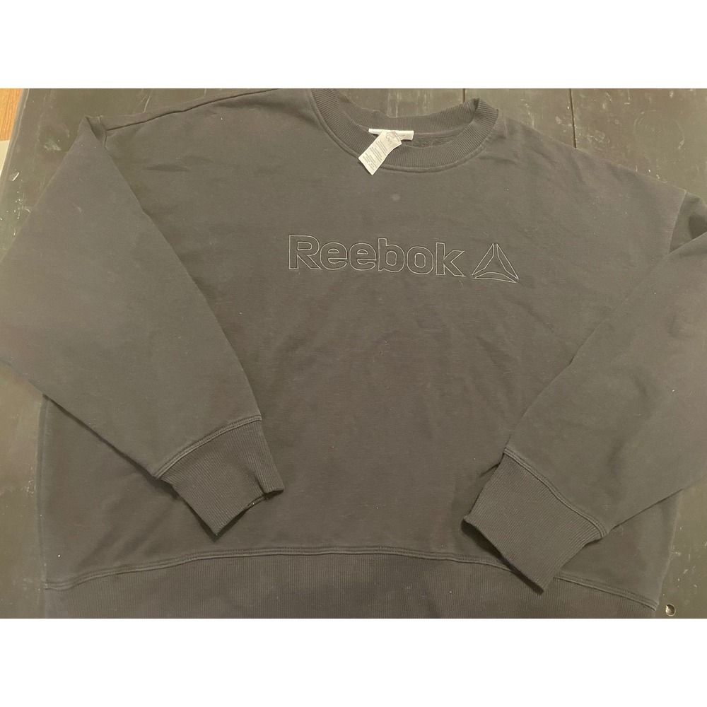 Reebok Womens Black Embroidered Logo Crewneck Sweatshirt Pullover REW251TL02 L